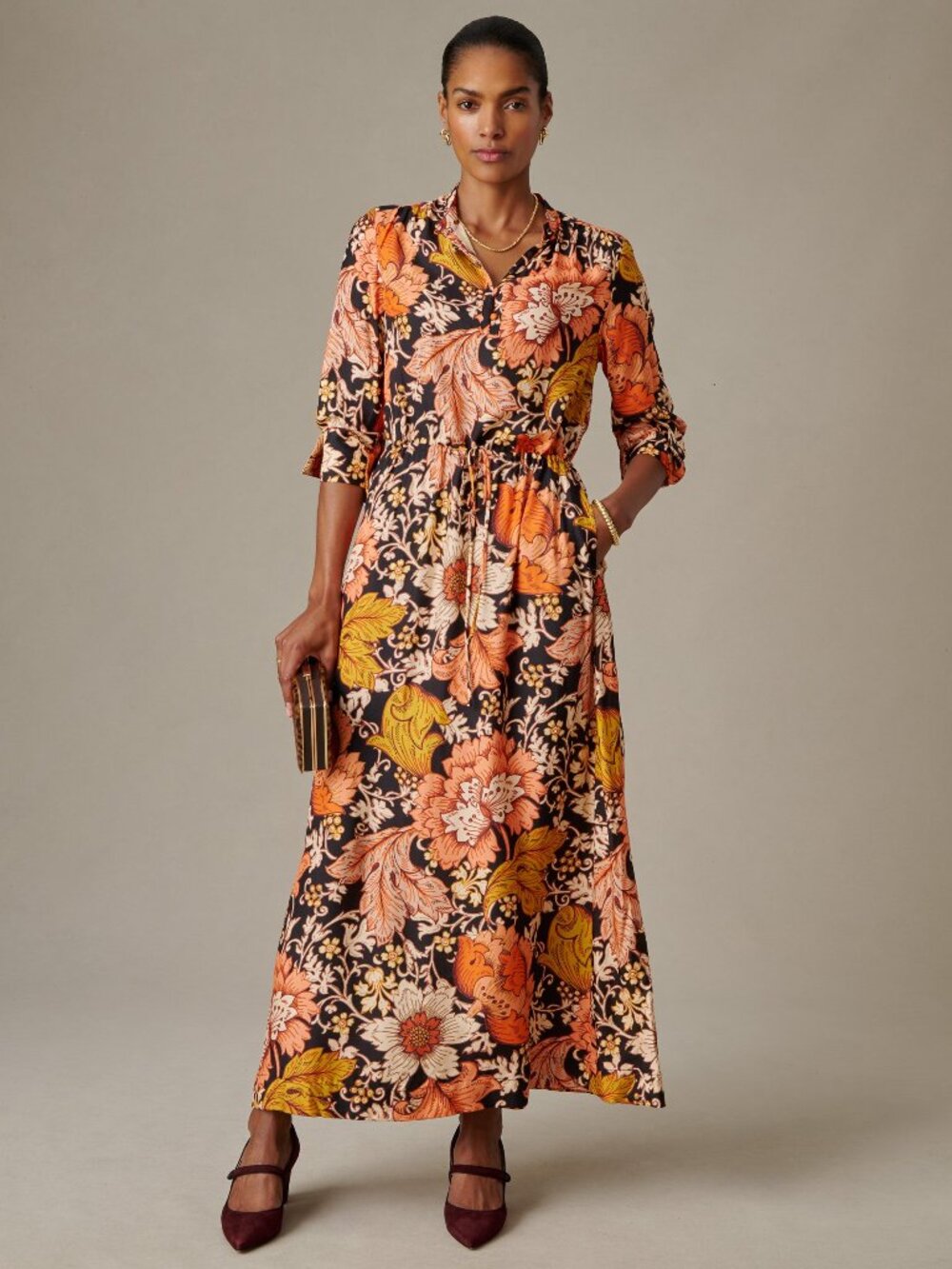 J McLaughlin Hannah Silk Blend Dress in City Garden - Black/Coral NEW